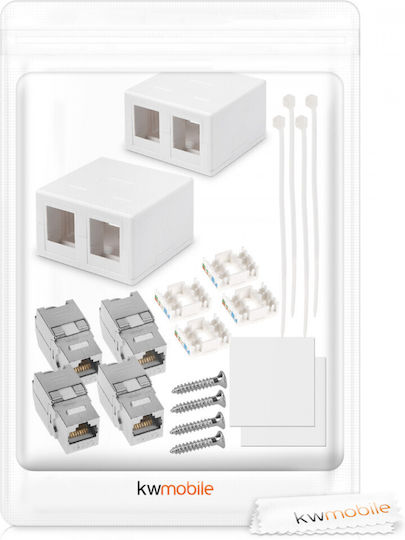 Set 2 Double Shielded Rj45 Network Sockets 2 Cat 6a Connectors Kwmobile White Plastic 50454.02.02