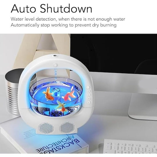 Umidificator Multifuncțional Bol Pentru Pești Picătură de Apă Boxă Bluetooth 6 Culori RGB Capacitate 700 Ml Dimensiuni 23 X 25.6 X 16.2 Cm Fabricat Din ABS Alb