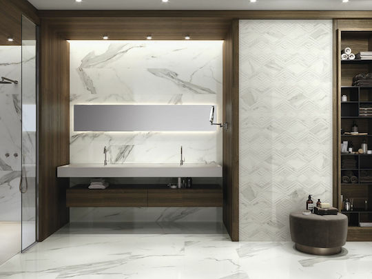 Tile Patmos 60x120 Rectified Baldocer White Glossy Marble Effect