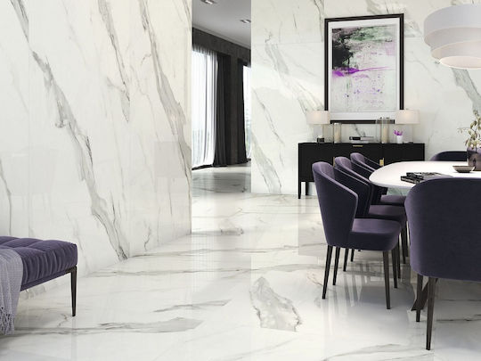 Tile Patmos 60x120 Rectified Baldocer White Glossy Marble Effect