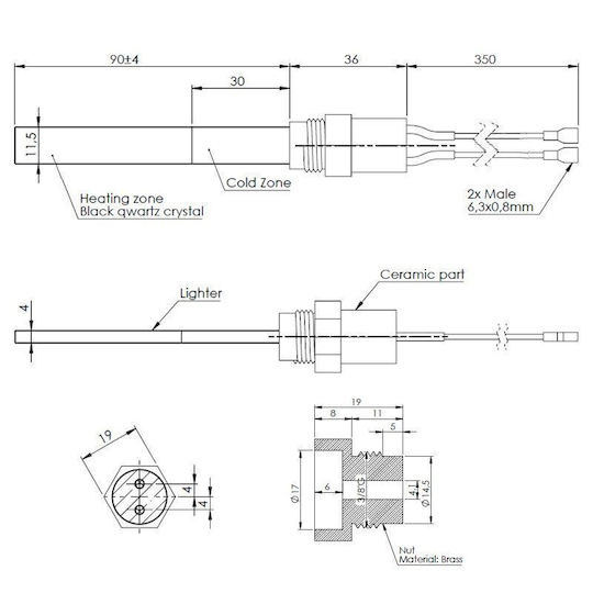 Отоплителна Устойчивост За Пелетна Печка Черен Кварц Karmek One La Nordica Дължина 126mm 300w