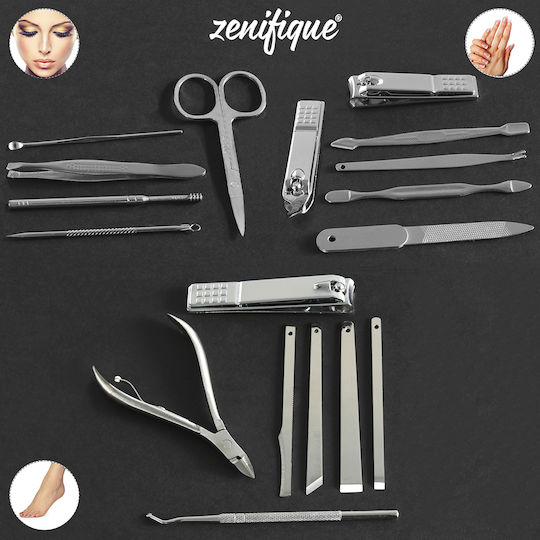 Kit Manichiură Pedichiură Zenifique Caz De Depozitare Negru Și Roșu 18 Piese