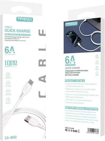 Treqa USB 2.0 Cable USB-C Male - USB-A White 1m CA-8643