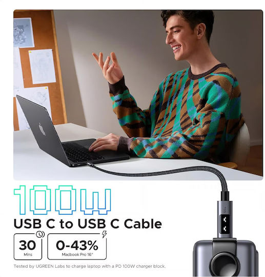 Ugreen LED USB 2.0 Cable USB-C Male - USB-C 100W PD Black 3m 35513