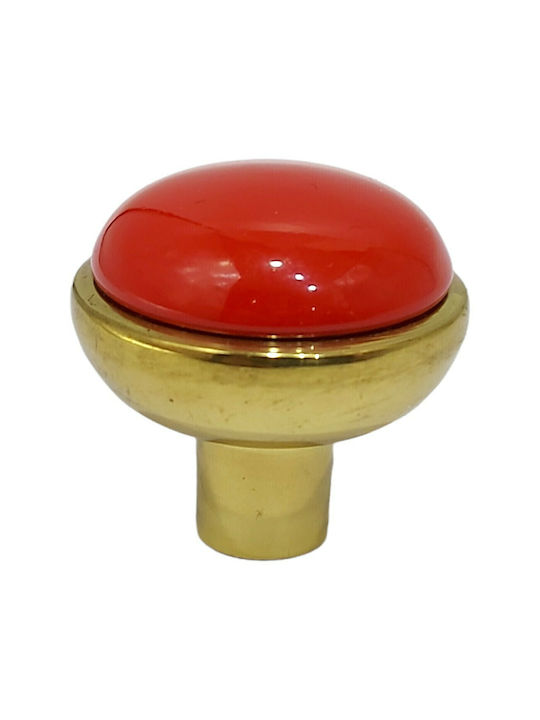 Italian Brass Furniture Knob Omp Porro 11218-20a1 Diameter 25mm Gold-Red