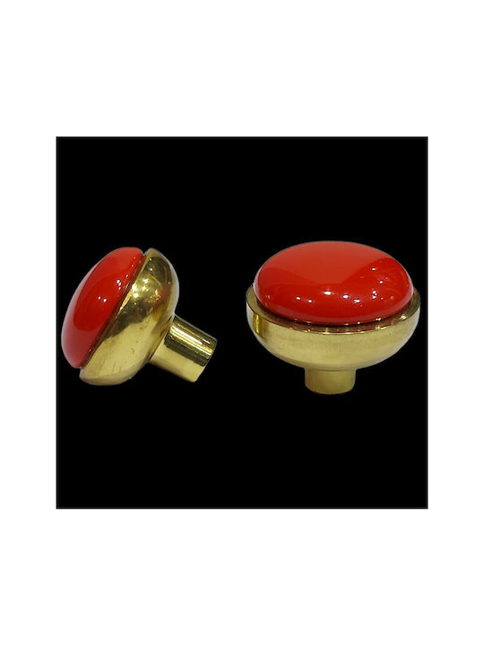 Italian Brass Furniture Knob Omp Porro 11218-20a1 Diameter 25mm Gold-Red