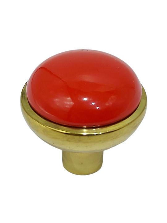 Italian Brass Furniture Knob Omp Porro 11218-20a1 Diameter 25mm Gold-Red