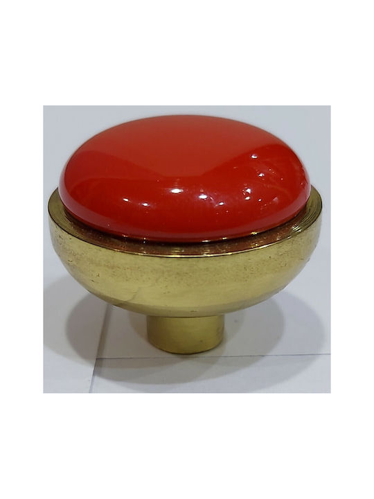 Italian Brass Furniture Knob Omp Porro 11218-20a1 Diameter 25mm Gold-Red