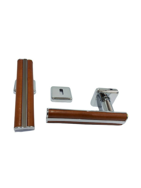 Leather Pair of Door Handles Obispa 4090-ino1 Chrome Glossy Leather