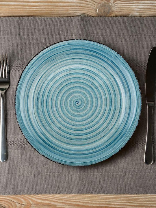 Nava Lines Faded Blue Plate Shallow Ceramic Faded Blue with Diameter 27cm
