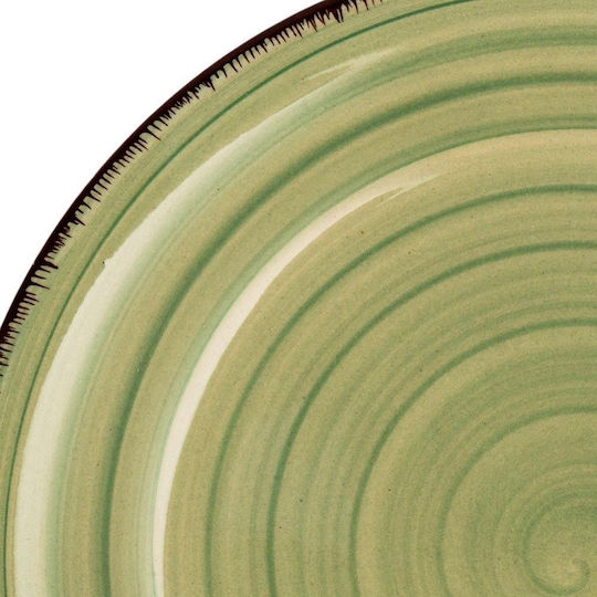 Nava Lines Plate Desert Ceramic Green with Diameter 19.5cm