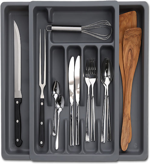 Zeller Opening Plastic Drawer Cutlery Tray 50x38x6.5cm Grey