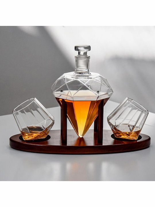 Mikamax Diamond Decanter Γυάλινη Καράφα Σερβιρίσματος Ουίσκι με Πώμα και Ποτήρια 850ml 3τμχ
