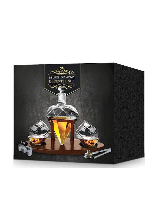 Mikamax Diamond Decanter Γυάλινη Καράφα Σερβιρίσματος Ουίσκι με Πώμα και Ποτήρια 850ml 3τμχ