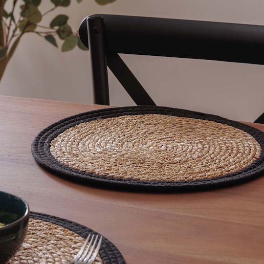 Secret de Gourmet Σουπλά Στρογγυλό Ψάθινο Μαύρο 38cm