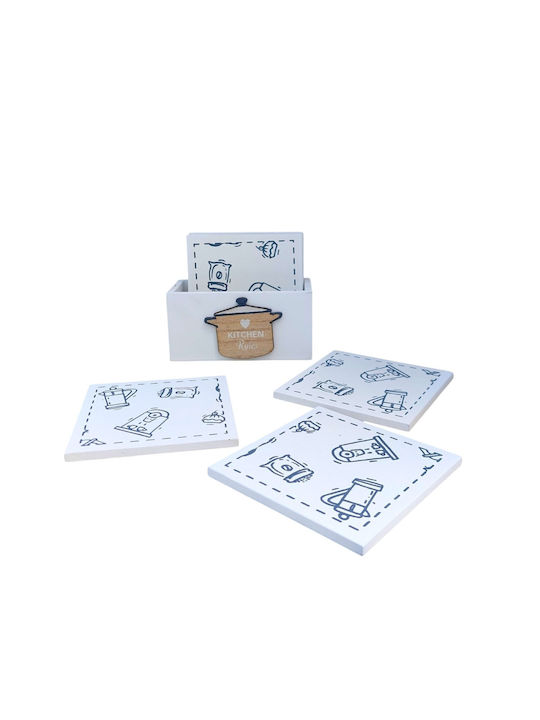 Etoile Wooden Beige Coasters with Stand Kitchen 10x10cm 6pcs