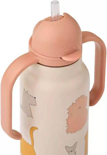 Liewood Cats Dogs Stainless Steel Kids Water Bottle Thermos with Straw Multicolour 250ml