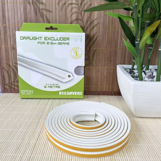 Ecosavers Αεροστόπ Λάστιχο Παραθύρου / Πόρτας σε Λευκό Χρώμα 6m