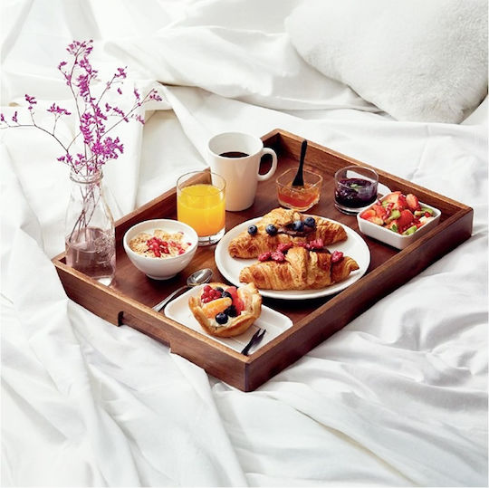 Leone Wooden Rectangular Serving Tray with Handles in Brown Color 52x38x5cm S5058 1pcs