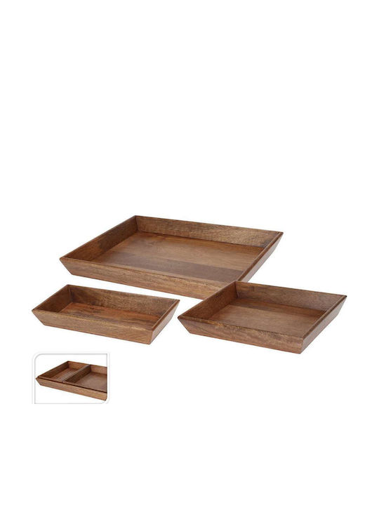 Wooden Rectangular Serving Tray with Handles in Brown Color 23x4cm A63100570 3pcs