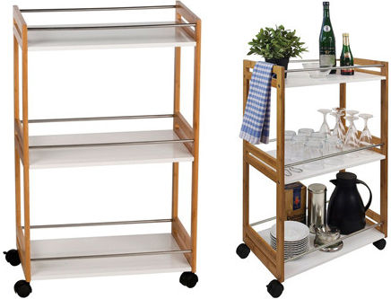 Koopman Troleu De Bucătărie Din Lemn Capacitate 3 Multicolor 51x30x80cm