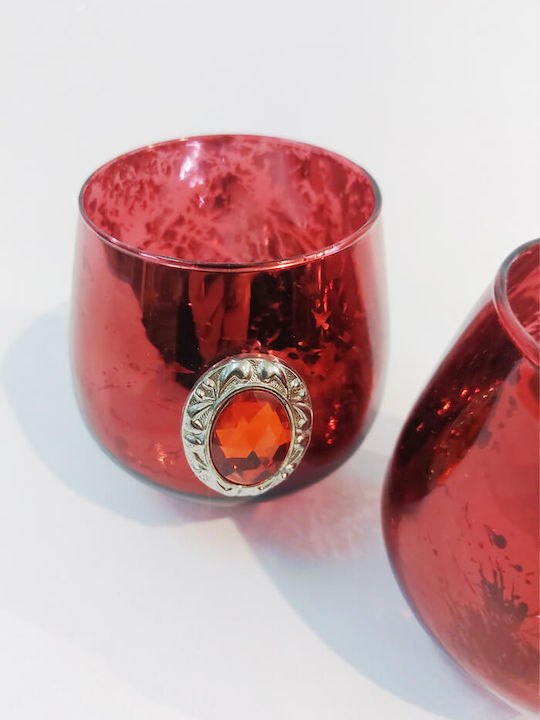 Set of 2 Glass Candle Holders for Tealights Red 0-18-672 Each 9x9cm