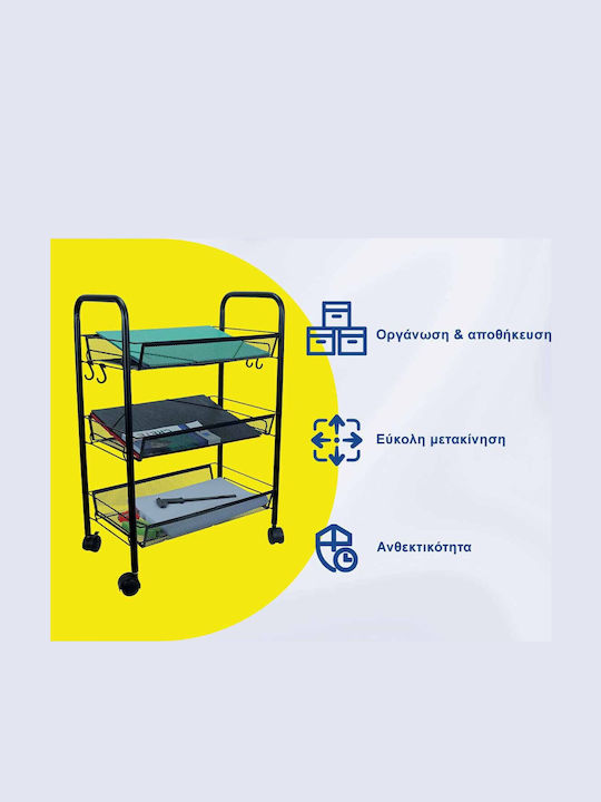 Uncle George Kitchen Trolley Metallic 3 Tiers Black 44x25x65cm