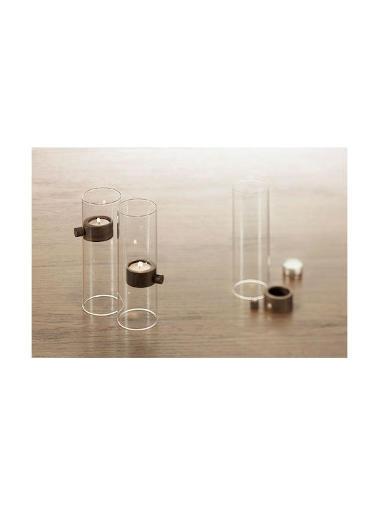 Philippi Lift Tealight Holder Office Decor Accessories Made of Glass 7x7x20.3cm in Brown Color