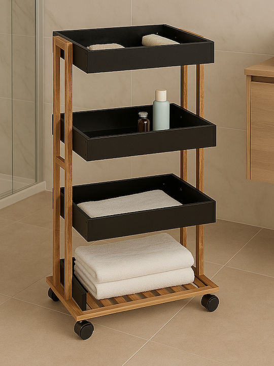 Wooden Kitchen Trolley 4 Tiers Black 40x30x88cm