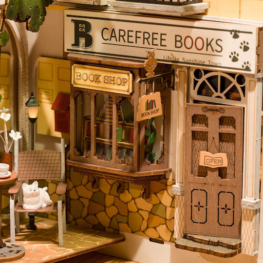 Robotime Παιχνίδι Κατασκευών Ξύλινo DIY Sunshine Town Miniature Bookend για Παιδιά 14+ Ετών
