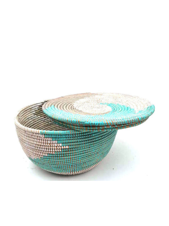 Ръчно Изработена Кошница Бяло-Зелено Капак Голям 37x23x33см
