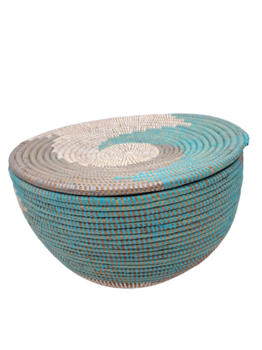 Ръчно Изработена Кошница Бяло-Зелено Капак Голям 37x23x33см