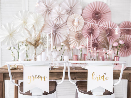 Chair Signs Bride & Groom White Gold