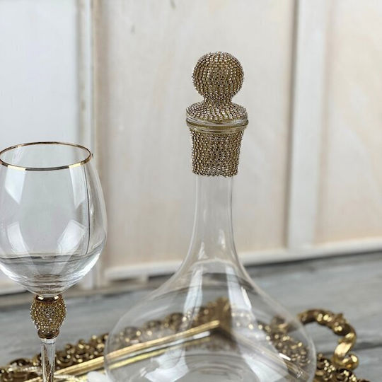 Faitakis Pack Wedding Carafe made of Glass Gold 1pcs