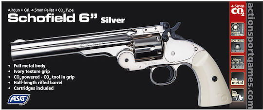 Asg Αεροβόλο Πιστόλι CO2 Schofield Nickel Μεταλλικό 4.5mm