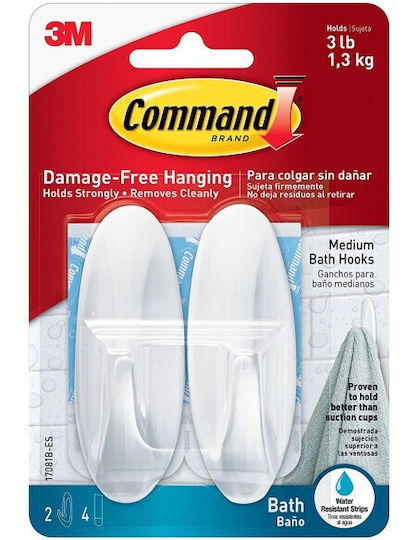 3M Command 17081 Cremăstrașuri cu autocolant Plastice Albe 2buc