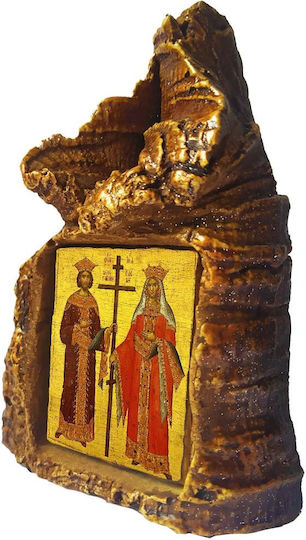 Icoane Sfinții Constantin și Elena – Imagine de Masă din Piatră în Formă de Inimă 14cm