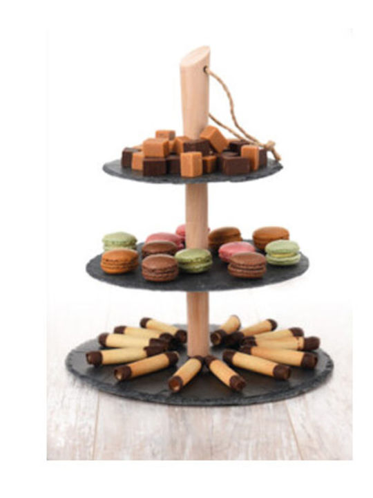 Excellent Houseware Stone Dessert Tower Stand with 3 Tiers Black Ø30cm