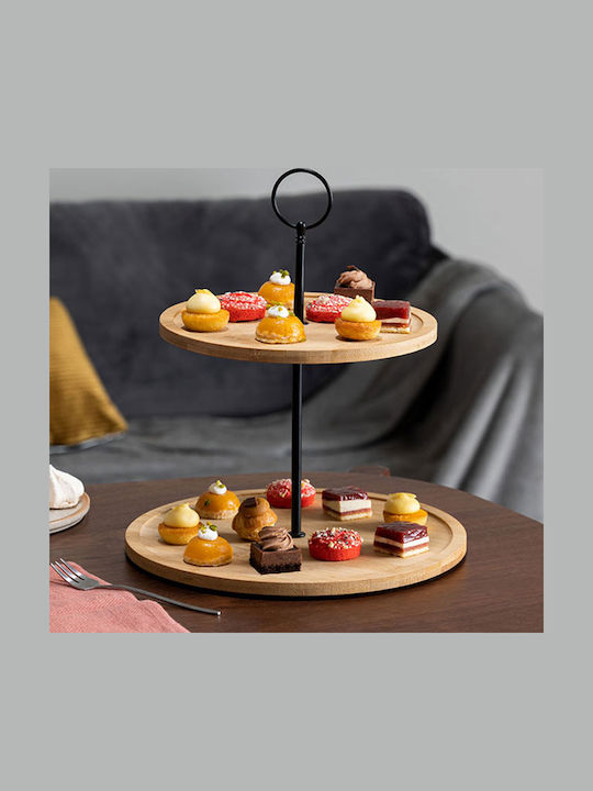 Secret de Gourmet Wooden Dessert Tower Stand with 2 Tiers Servant Brown Ø25.5cm