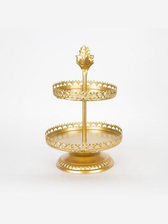 Metallic Dessert Tower Stand with 2 Tiers Gold Ø25.5cmxY40.5cm 25.5x25.5x40.5cm