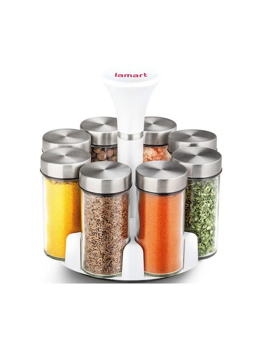 Lamart Glass Tabletop Rotating Spice Rack White 8pcs