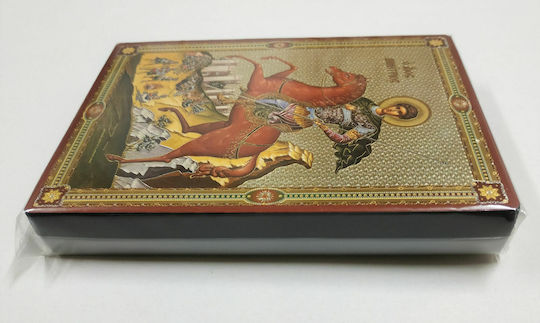 Saint Demetrius the Myrrh-Streamer Equestrian Flat Icon Gold-Edged Category Paperboard Xkl No 0 Dimensions 10.0cm x 14.0cm Wooden MDF S&k Byzantine Icons