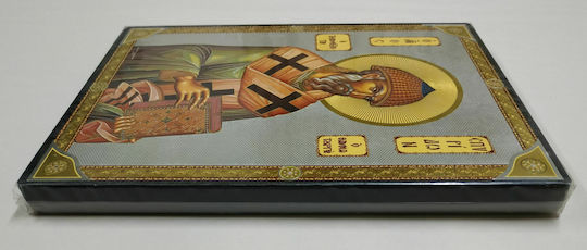 Saint Spyridon Bishop of Trimitountos Cyprus Flat Image Gold-Leaf Cardboard Xkl No 2 Dimensions 20.0cm x 26.0cm Wooden MDF S&k Byzantine Icons