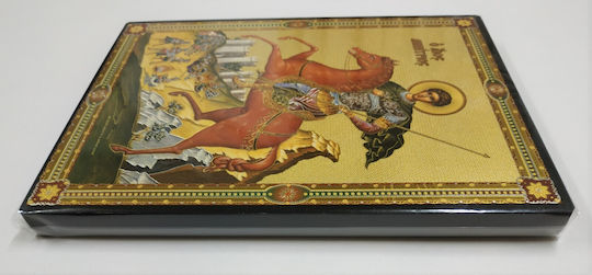 Agios Dimitrios The Myrrh-Streaming Equestrian Flat Icon Gold-Edged Paper Xkl No 2 Dimensions 20.0cm X 26.0cm Wooden MDF S&k Byzantine Icons