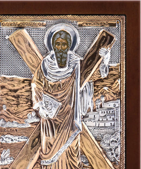 Άγιος Ανδρέας Ασημένια Εικόνα Επίχρυση 20x16cm