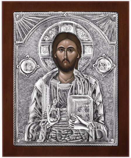 Jesus Christus Pantokrator Silber Ikone 17x14cm