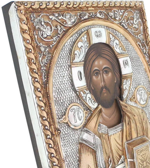 Jesus Christus Silberne Heiligenikone Vergoldet 28x22cm