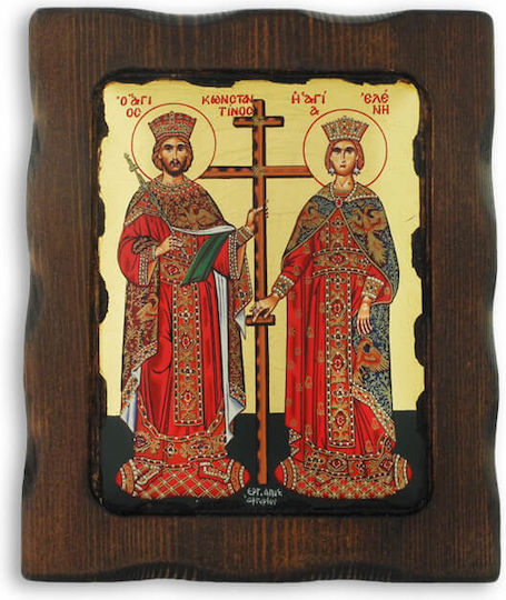 Св. Константин Св. Елена Дървена Икона 16x13см