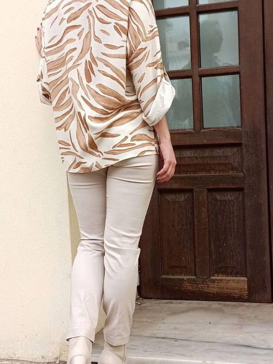 Women's Fabric Capri Trousers Straight Line Beige