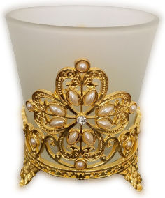 Gold Metallic Vigil Oil Lamp Pearls Large Cup 9x8cm